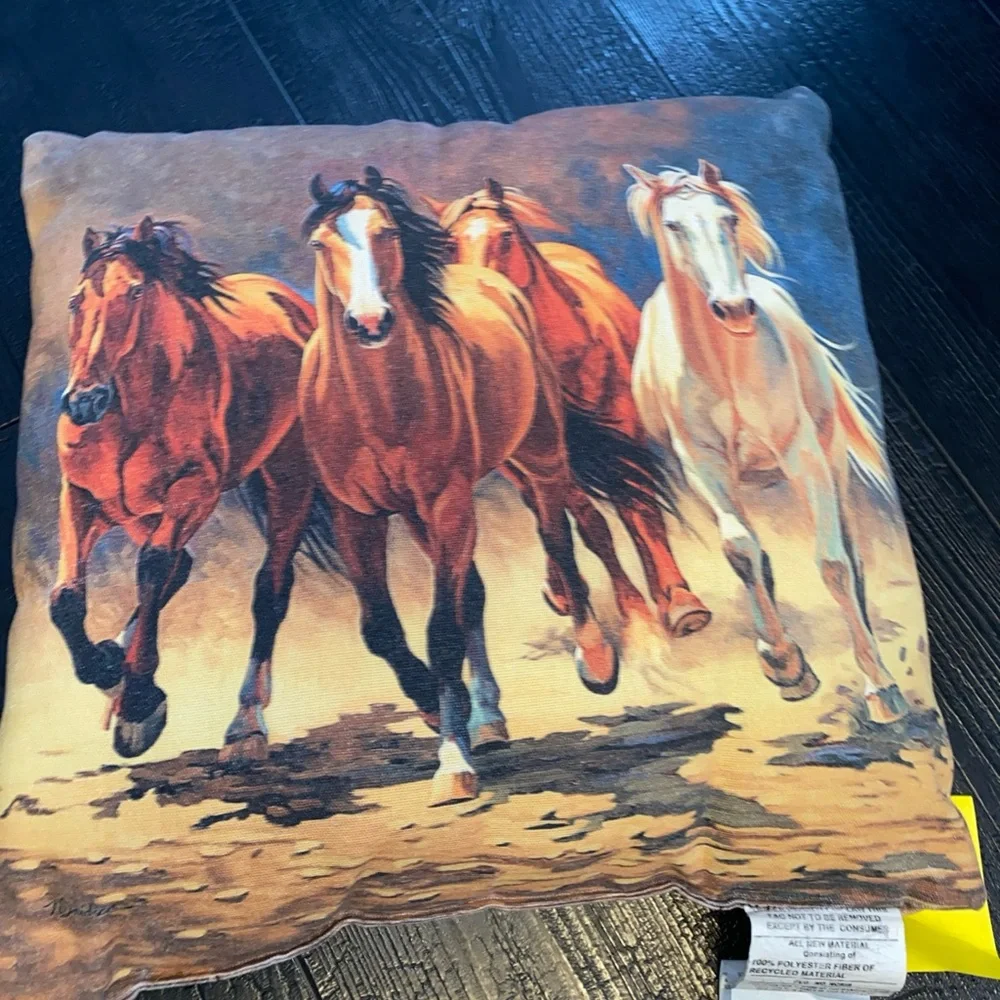 Hoofbeats & Heartbeats Nancy Davidson‎ Running Horses Throw Pillow Vintage